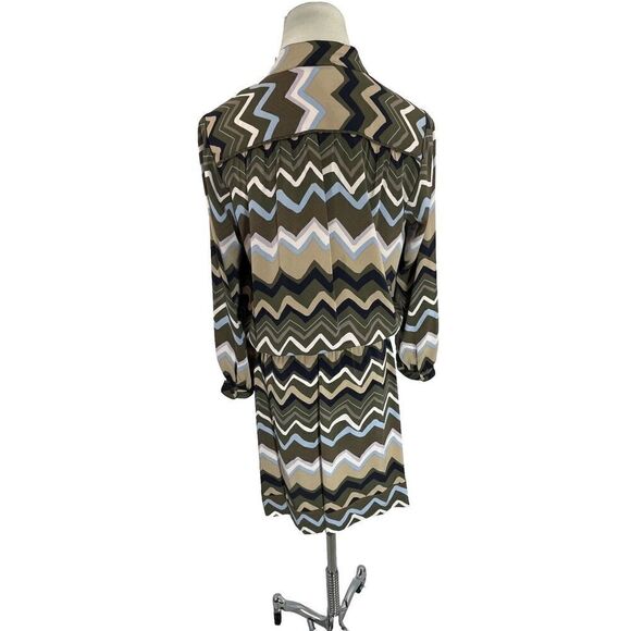 Diane Von Furstenberg Dress Shirtdress Bariloche Olive Chevron Print Silk Size 4 - Picture 3 of 16